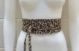 Leopard print suede OBI belt. Wrap belt in natural soft suede. Wraparound belt in genuine leather. Cheetah print obi, boho waist belt
