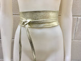 GOLD OBI belt in natural soft leather. Waist belt,wide leather belt, metallic, wrap belt, boho sash, boho wraparound gold belt