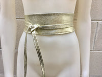 GOLD OBI belt in natural soft leather. Waist belt,wide leather belt, metallic, wrap belt, boho sash, boho wraparound gold belt