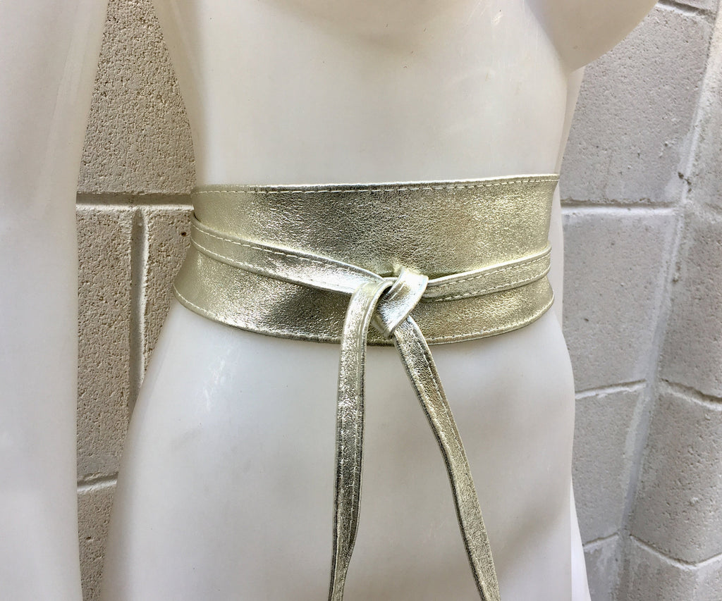 GOLD OBI belt in natural soft leather. Waist belt,wide leather belt, metallic, wrap belt, boho sash, boho wraparound gold belt