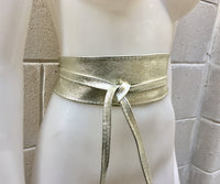 GOLD OBI belt in natural soft leather. Waist belt,wide leather belt, metallic, wrap belt, boho sash, boho wraparound gold belt