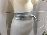 SILVER leather OBI belt. Wide waist belt in soft genuine leather. Metallic shine wraparound belt, boho dress belt in silver color leather.