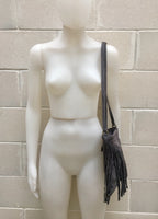 Cross body bag. BOHO suede leather bag in DARK GRAY with fringes. Messenger bag in soft genuine suede leather. Crossbody hippy bag