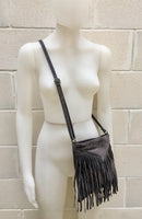 Cross body bag. BOHO suede leather bag in DARK GRAY with fringes. Messenger bag in soft genuine suede leather. Crossbody hippy bag