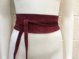 Dark RED suede OBI belt. Wrap belt in natural soft suede.BURGUNDY genuine leather waist cinch belt. Wine red sash, boho wraparound belt