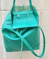 Tote bag in turquoise GREEN. Genuine leather shopper bag. Laptop bag, office bag to carry your tablet or books. Grain leather tote bag.Hobo