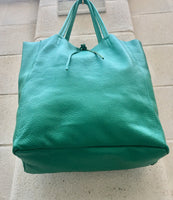 Tote bag in turquoise GREEN. Genuine leather shopper bag. Laptop bag, office bag to carry your tablet or books. Grain leather tote bag.Hobo