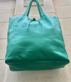 Tote bag in turquoise GREEN. Genuine leather shopper bag. Laptop bag, office bag to carry your tablet or books. Grain leather tote bag.Hobo