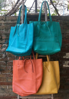 Tote bag in turquoise GREEN. Genuine leather shopper bag. Laptop bag, office bag to carry your tablet or books. Grain leather tote bag.Hobo