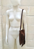 Cross body bag. BOHO suede leather bag in dark BROWN with FRINGES. Messenger bag in soft genuine suede leather. Crossbody hippy bag