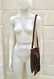 Cross body bag. BOHO suede leather bag in dark BROWN with FRINGES. Messenger bag in soft genuine suede leather. Crossbody hippy bag