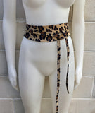 CHEETAH print wide suede OBI belt. Wrap belt in natural soft suede. Animal print wraparound belt. Genuine leather panther print dress belt