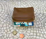 Zipper coin purse in camel brown. Genuine leather. Small wallet for cards, coins and notes. Small zipper purse.