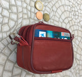 Metallic shine leather wallet. Genuine leather small purse , fits credit cards, coins, bills. Keyring inside. Belt purse. waist bag + zipper