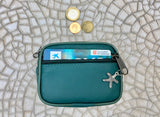 Dark green wallet in genuine leather. Small coin purse , fits credit cards, coins, bills. Keyring inside. Belt purse, waist bag ONLY,NO BELT