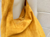 Slouch bag with ZIPPER. Tote leather bag in MUSTARD yellow. Soft natural suede, genuine leather bag.MUSTARD yellow suede bag.Hobo,laptop bag