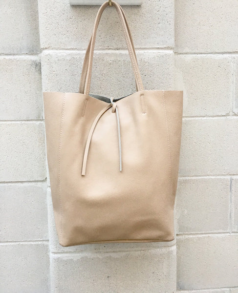 Beige TOTE leather bag. Soft GENUINE leather bag. Large beige leather bag. Laptop, tablet bag, leather bag for books. Beige leather shopper