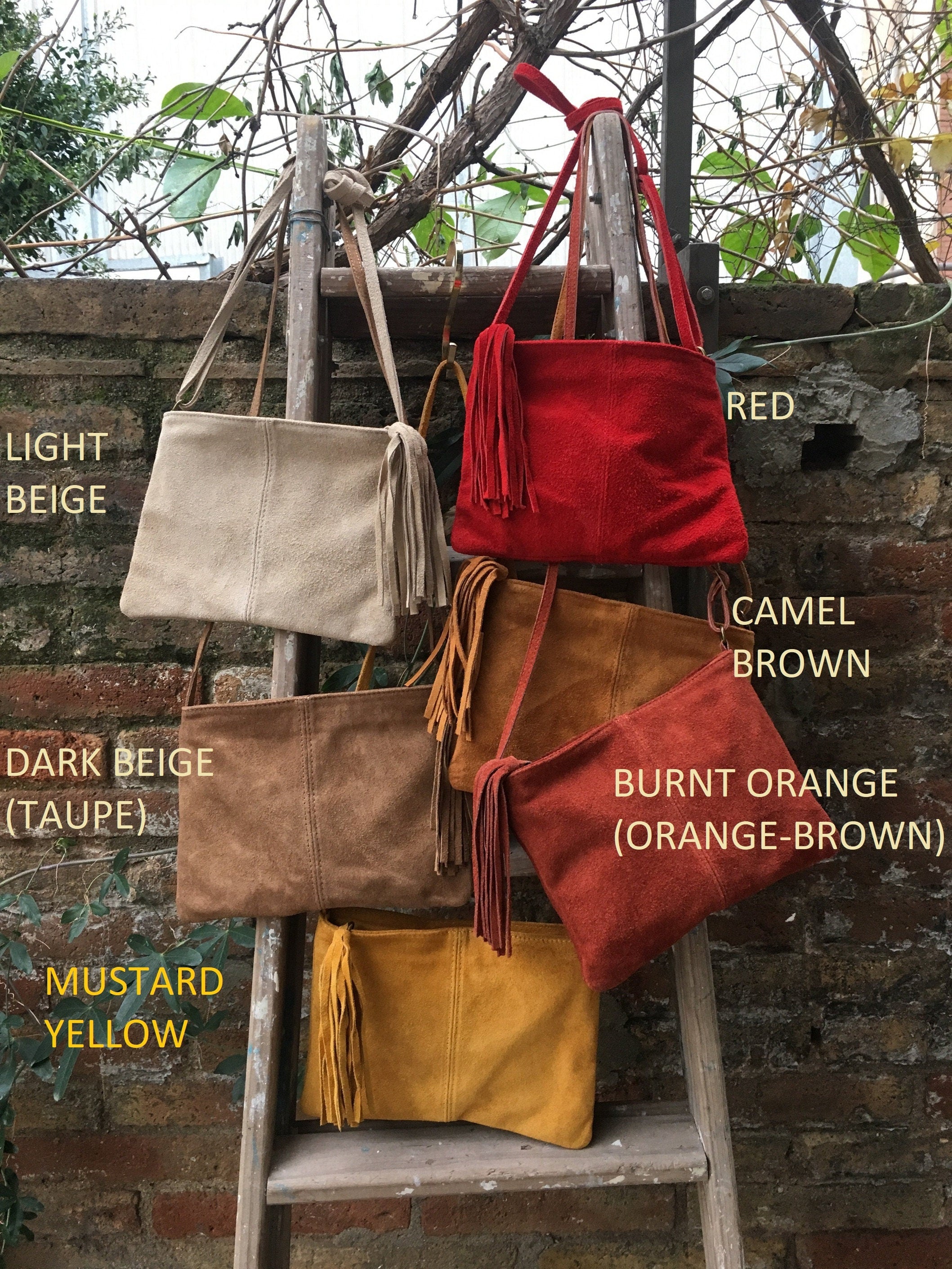 Suede leather bag in DARK BROWN Cross body bag, shoulder bag in GENUINE leather. Small leather bag with adjustable strap and zipper.