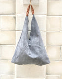 Slouch leather bag in GRAY . Large shoulder leather bag. Boho bag. Laptop bags in suede. Large suede leather bag. GRAY suede bag.