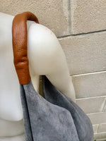 Slouch leather bag in GRAY . Large shoulder leather bag. Boho bag. Laptop bags in suede. Large suede leather bag. GRAY suede bag.