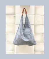 Slouch leather bag in GRAY . Large shoulder leather bag. Boho bag. Laptop bags in suede. Large suede leather bag. GRAY suede bag.