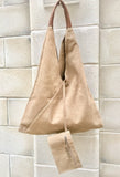 Slouch leather bag in BEIGE . Large shoulder leather bag. Boho bag. Laptop bags in suede. Large suede leather bag. BEIGE suede bag.