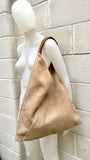 Slouch leather bag in BEIGE . Large shoulder leather bag. Boho bag. Laptop bags in suede. Large suede leather bag. BEIGE suede bag.