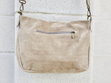 suede leather bag in BEIGE with tassel . Cross body bag in natural SUEDE. Messenger bags, bike bags, adjustable strap.