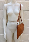 CAMEL BROWN cross body leather bag. Tobacco color soft genuine leather. Boho crossover, messenger bag in saddle brown with adjustable strap