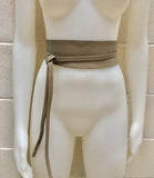 Obi belt in soft leather.Wrap belt in DARK BEIGE. Waist belt in taupe color.Light brown wraparound belt.Genuine leather boho belt.