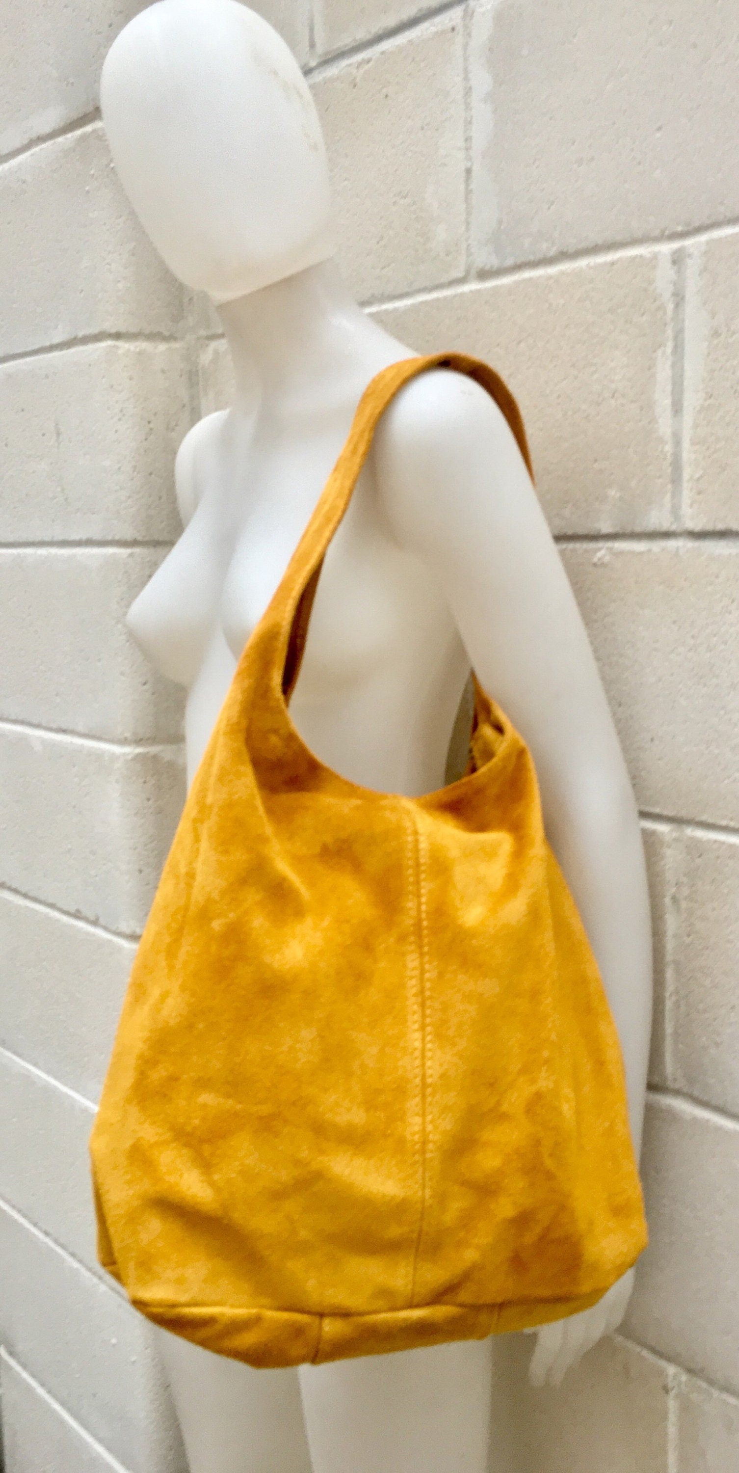 Slouch bag with ZIPPER. Tote leather bag in MUSTARD yellow. Soft natural suede, genuine leather bag.MUSTARD yellow suede bag.Hobo,laptop bag