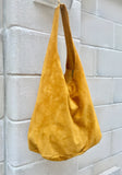 Slouch bag with ZIPPER. Tote leather bag in MUSTARD yellow. Soft natural suede, genuine leather bag.MUSTARD yellow suede bag.Hobo,laptop bag