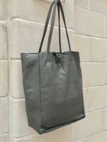 Tote leather bag in GRAY. Leather shopper in gray. Soft natural GENUINE leather . Large bag for your laptop, books. Gray leather shopper.