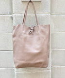 Tote leather bag in soft PINK. Leather shopper in pink. Soft natural GENUINE leather . Large pastel pink bag for your laptop, books