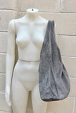 Slouch bag with ZIPPER.Large TOTE leather bag in GRAY. Soft natural suede genuine leather hobo bag. Bohemian bag. Grey suede bag.