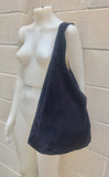 Slouch bag with ZIPPERLarge TOTE leather bag in NAVY blue. Soft natural suede genuine leather bag. Bohemian bag. NAVY suede bag.