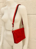 RED suede leather bag. Crossbody / shoulder bag in GENUINE leather. Small RED suede purse, adjustable strap and zipper. Small red suede bag