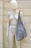 Slouch leather bag in GRAY . Large shoulder leather bag. Boho bag. Laptop bags in suede. Large suede leather bag. GRAY suede bag.