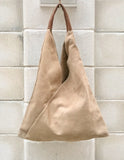 Slouch leather bag in BEIGE . Large shoulder leather bag. Boho bag. Laptop bags in suede. Large suede leather bag. BEIGE suede bag.