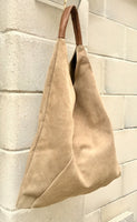 Slouch leather bag in BEIGE . Large shoulder leather bag. Boho bag. Laptop bags in suede. Large suede leather bag. BEIGE suede bag.