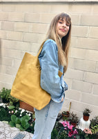 Tote leather bag in bright YELLOW. Soft natural GENUINE leather bag. Large yellow leather shopper.Laptop or book bag in yellow soft leather