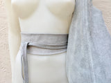 Gray suede OBI belt, SASH in natural soft suede,waist belt,soft leather belt, GREY sash, obi, boho belt, bohemian sash, boho beige belt