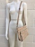 suede leather bag in BEIGE with tassel . Cross body bag in natural SUEDE. Messenger bags, bike bags, adjustable strap.