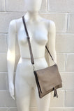 Cross body bag. BOHO grain leather bag in TAUPE BROWN. Soft genuine grain leather. Crossover, messenger bag in light brown. Brown messenger
