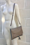 Cross body bag. BOHO grain leather bag in TAUPE BROWN. Soft genuine grain leather. Crossover, messenger bag in light brown. Brown messenger