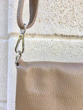 Cross body bag. BOHO grain leather bag in TAUPE BROWN. Soft genuine grain leather. Crossover, messenger bag in light brown. Brown messenger