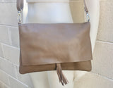 Cross body bag. BOHO grain leather bag in TAUPE BROWN. Soft genuine grain leather. Crossover, messenger bag in light brown. Brown messenger