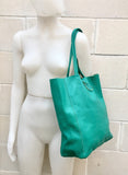 Tote bag in turquoise GREEN. Genuine leather shopper bag. Laptop bag, office bag to carry your tablet or books. Grain leather tote bag.Hobo