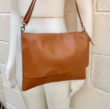 CAMEL BROWN cross body leather bag. Tobacco color soft genuine leather. Boho crossover, messenger bag in saddle brown with adjustable strap