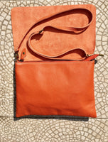 Cross body bag. Boho leather bag in BURNT ORANGE. Soft genuine leather. Crossover,messenger bag in ORANGE with adjustable strap